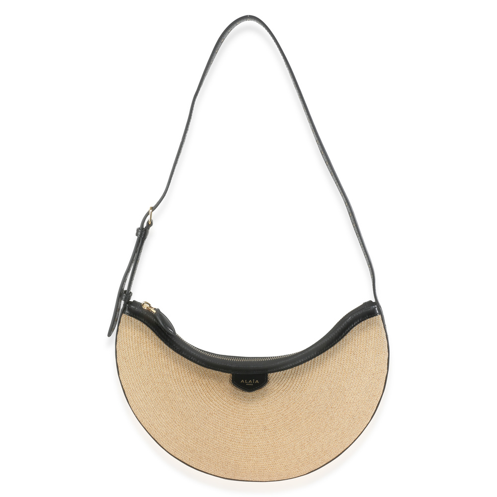 Alaia Black Beige Paper Straw One Piece Demi Lune Bag - Picture 2 of 12